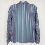 women Eddie Bauer Cotton Striped Button Front Powder Blue Lavender Woven Top L