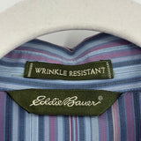 women Eddie Bauer Cotton Striped Button Front Powder Blue Lavender Woven Top L