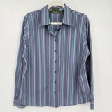 women Eddie Bauer Cotton Striped Button Front Powder Blue Lavender Woven Top L