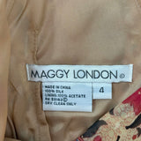 women Maggy London V-Neck Silk Floral Sleeveless Tan Rust Green Dress 4