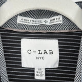 men C-Lab Pinstriped Dress Shirt Black White Woven Top L