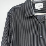 men C-Lab Pinstriped Dress Shirt Black White Woven Top L