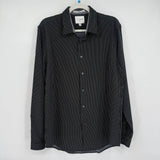 men C-Lab Pinstriped Dress Shirt Black White Woven Top L