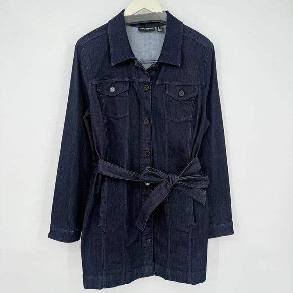 women Susan Graver Long Denim Blue Jacket L