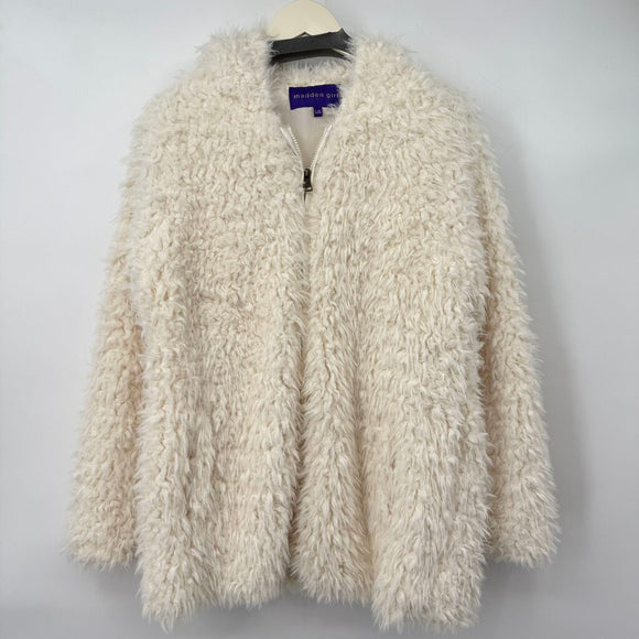 women Madden Girl Faux Sherpa Full Zip Cream Jacket L