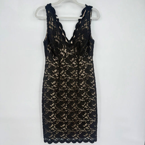 women Roz & Ali Lace Double V Sleevless Black Dress 10