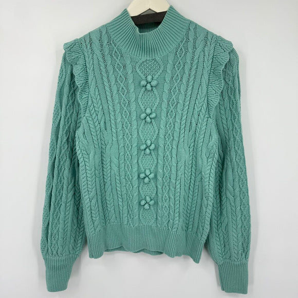 women Charter Club Cable Knit Aqua Sweater M