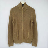 women Lauren Active Vintage 90s Zip Metallic Cardigan Gold & Brown Sweater XL