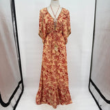 women Z&L NWT Boho Print Maxi Peach & Red Dress M
