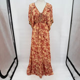 women Z&L NWT Boho Print Maxi Peach & Red Dress M