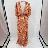 women Z&L NWT Boho Print Maxi Peach & Red Dress M