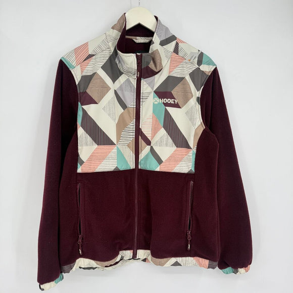 women Hooey Fleece & Printed Nylon Burgundy Jacket XL