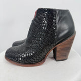 women Free Bird Snake Print Leather Ankle Boot Black Shoes 7