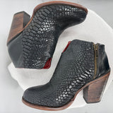 women Free Bird Snake Print Leather Ankle Boot Black Shoes 7