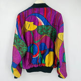 women Picasso Vintage 80s Satin Bomber Magenta Multi Jacket L