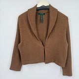 women Lauren Ralph Lauren Merino Blend Houndstooth Cardigan Brown Tan Sweater L