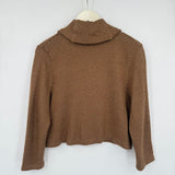 women Lauren Ralph Lauren Merino Blend Houndstooth Cardigan Brown Tan Sweater L