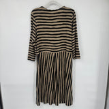 women Gudrun Sjoden Striped Lyocell Half Sleeve Tan Black Dress M