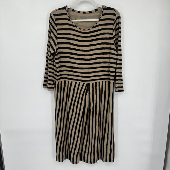 women Gudrun Sjoden Striped Lyocell Half Sleeve Tan Black Dress M