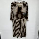 women Gudrun Sjoden Striped Lyocell Half Sleeve Tan Black Dress M
