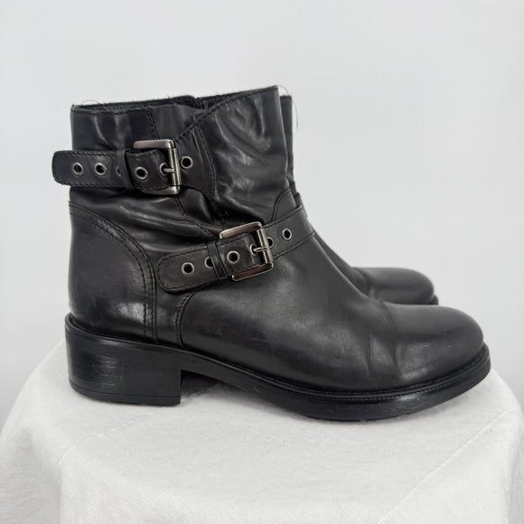 women Aquatalia Like New Leather Moto Ankle Boots Black Shoes 8.5