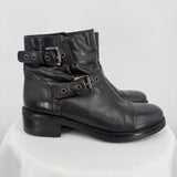 women Aquatalia Like New Leather Moto Ankle Boots Black Shoes 8.5