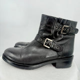 women Aquatalia Like New Leather Moto Ankle Boots Black Shoes 8.5