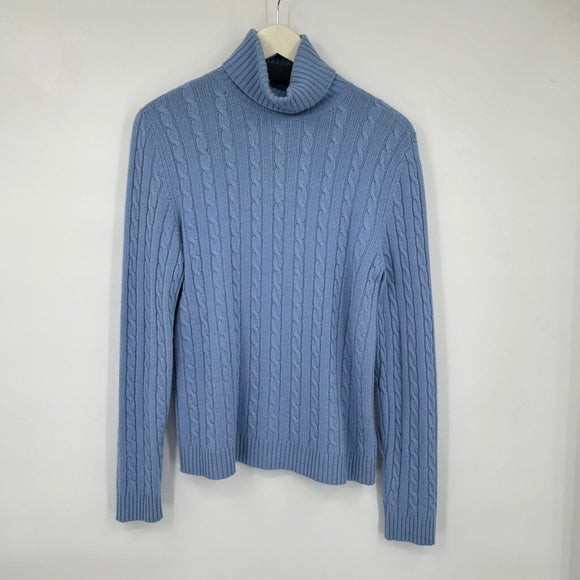 women Lauren Ralph Lauren Cashmere Cable Knit Turtleneck Light Blue Sweater S