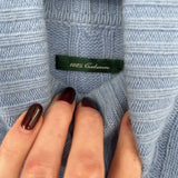 women Lauren Ralph Lauren Cashmere Cable Knit Turtleneck Light Blue Sweater S