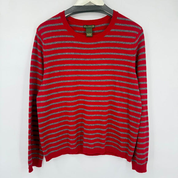 women Charles F. Orvis Striped Cashmere Red Gray Sweater L