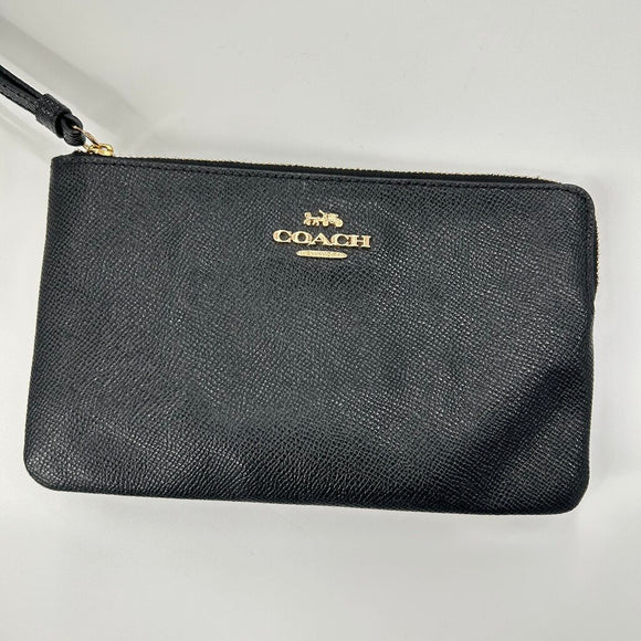 women Coach Corner Zip Wristlet Black Purse 7.5