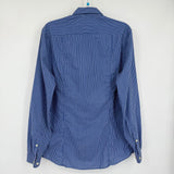 men H&M Striped Button Front Blue & White Woven Top M