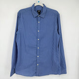 men H&M Striped Button Front Blue & White Woven Top M