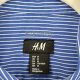 men H&M Striped Button Front Blue & White Woven Top M
