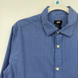 men H&M Striped Button Front Blue & White Woven Top M