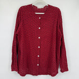 women Cut Loose Eyelet Linen Dark Red Woven Top M