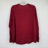 women Cut Loose Eyelet Linen Dark Red Woven Top M