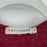 women Cut Loose Eyelet Linen Dark Red Woven Top M