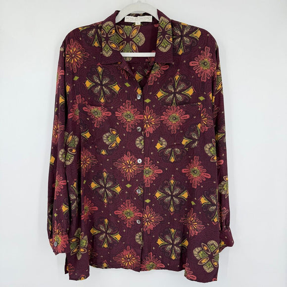 women Michela Sorrentino Vintage Patterned Silk Blouse Purple Woven Top 8