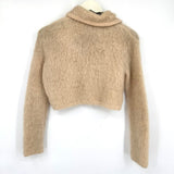 women Vintage Cropped Cardigan Tan Sweater M