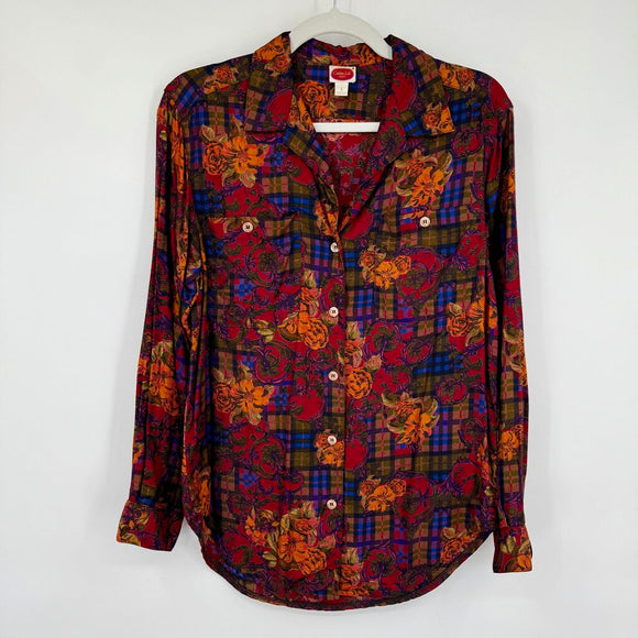 women Corbin Ltd Vintage Print Blouse Red Woven Top 6
