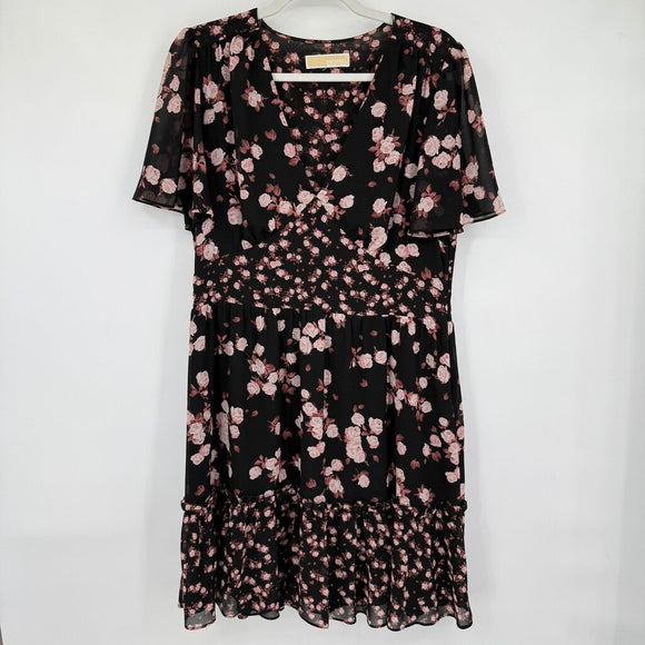 women Michael Kors Mixed Floral Print Black Dress L