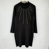women Nina Leonard NWT Silver Studded Sweaterdress Black Dress XL