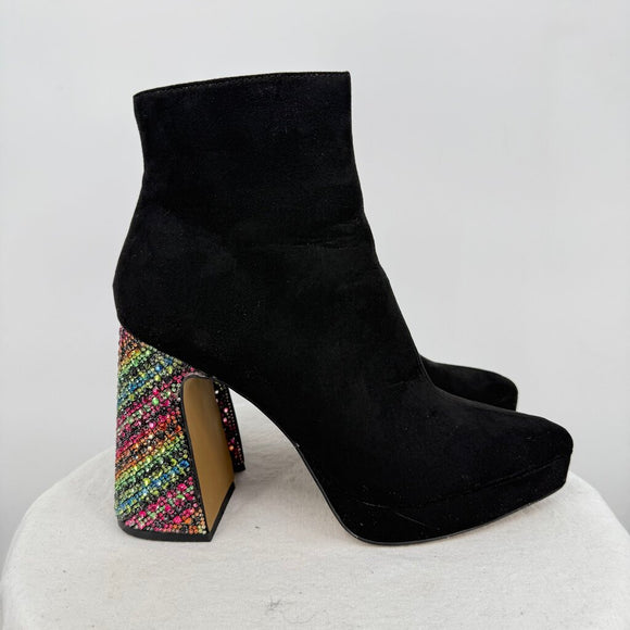 women Betsey Johnson Raylan Platform Rhinestone Heel Bootie Black Shoes 7.5