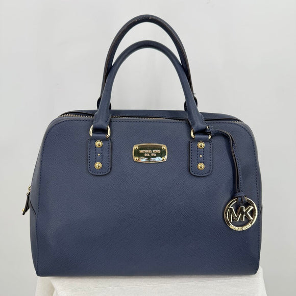 women Michael Kors Saffiano Leather Shoulder Bag Navy Blue Purse 14