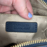 women Michael Kors Saffiano Leather Shoulder Bag Navy Blue Purse 14" x 6" x 10"