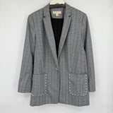 women Michael Michael Kors Patch Pocket Blazer Black White Plaid Jacket L