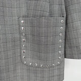 women Michael Michael Kors Patch Pocket Blazer Black White Plaid Jacket L