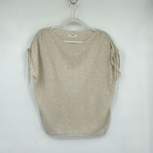 women Max Studio Boat Neck Tie Sleeve Cream Knit Top S
