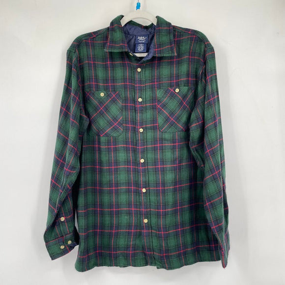 men John Blair Plaid Flannel Green Blue Red Woven Top M
